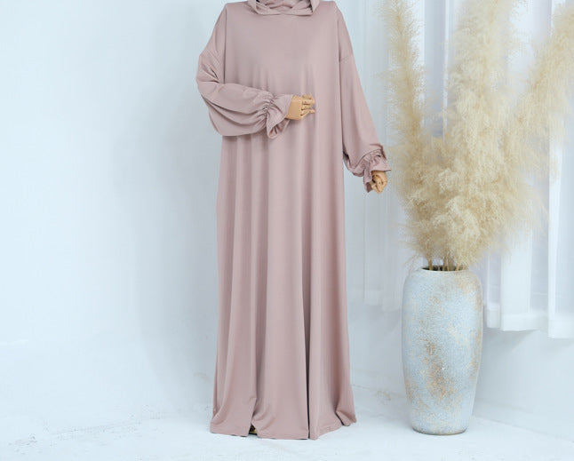 2026 SHINE Solid Color Hooded Abaya Kaftan for Muslim Women – Dubai Turkish Modest Casual Long Robe, Lightweight Daily Wear