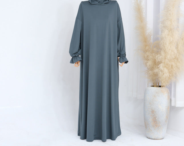 2026 SHINE Solid Color Hooded Abaya Kaftan for Muslim Women – Dubai Turkish Modest Casual Long Robe, Lightweight Daily Wear