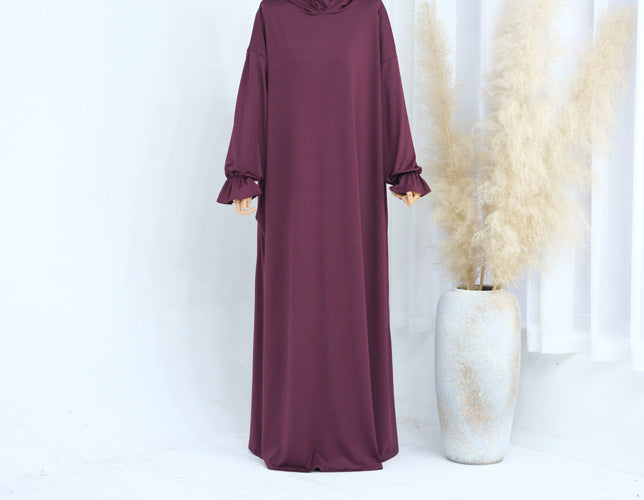 2026 SHINE Solid Color Hooded Abaya Kaftan for Muslim Women – Dubai Turkish Modest Casual Long Robe, Lightweight Daily Wear