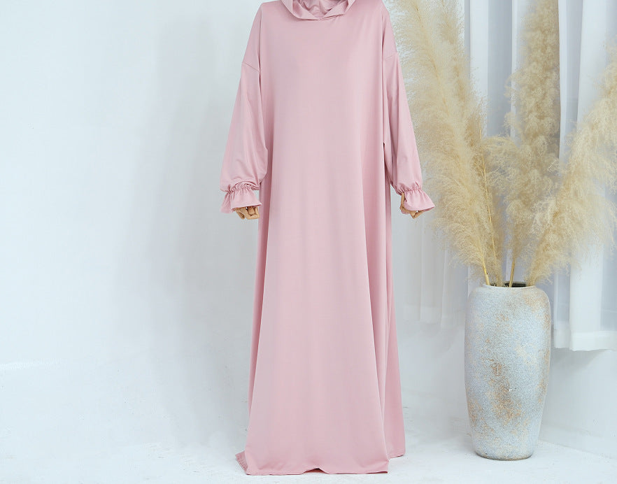 2026 SHINE Solid Color Hooded Abaya Kaftan for Muslim Women – Dubai Turkish Modest Casual Long Robe, Lightweight Daily Wear