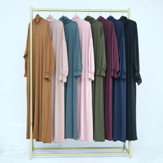 2026 SHINE Solid Color Hooded Abaya Kaftan for Muslim Women – Dubai Turkish Modest Casual Long Robe, Lightweight Daily Wear