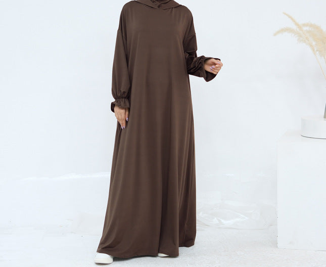 2026 SHINE Solid Color Hooded Abaya Kaftan for Muslim Women – Dubai Turkish Modest Casual Long Robe, Lightweight Daily Wear